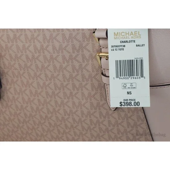 NWT Michael Kors Charlotte Ballet Signature PVC Large Top Zip Tote Shoulder Bag - Picture 3 of 9